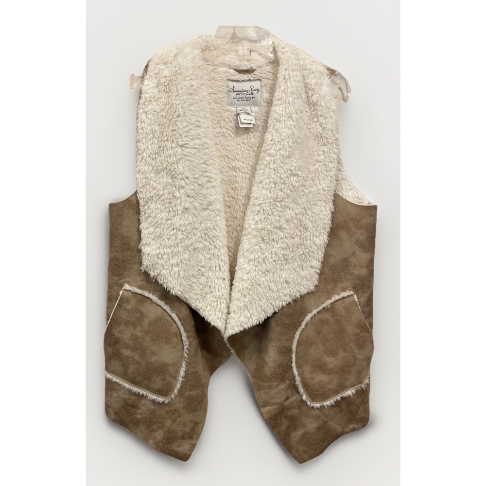 American Rag Faux Suede Sherpa Vest Womens XL Sleeveless Tan Cream Boho Chic‎